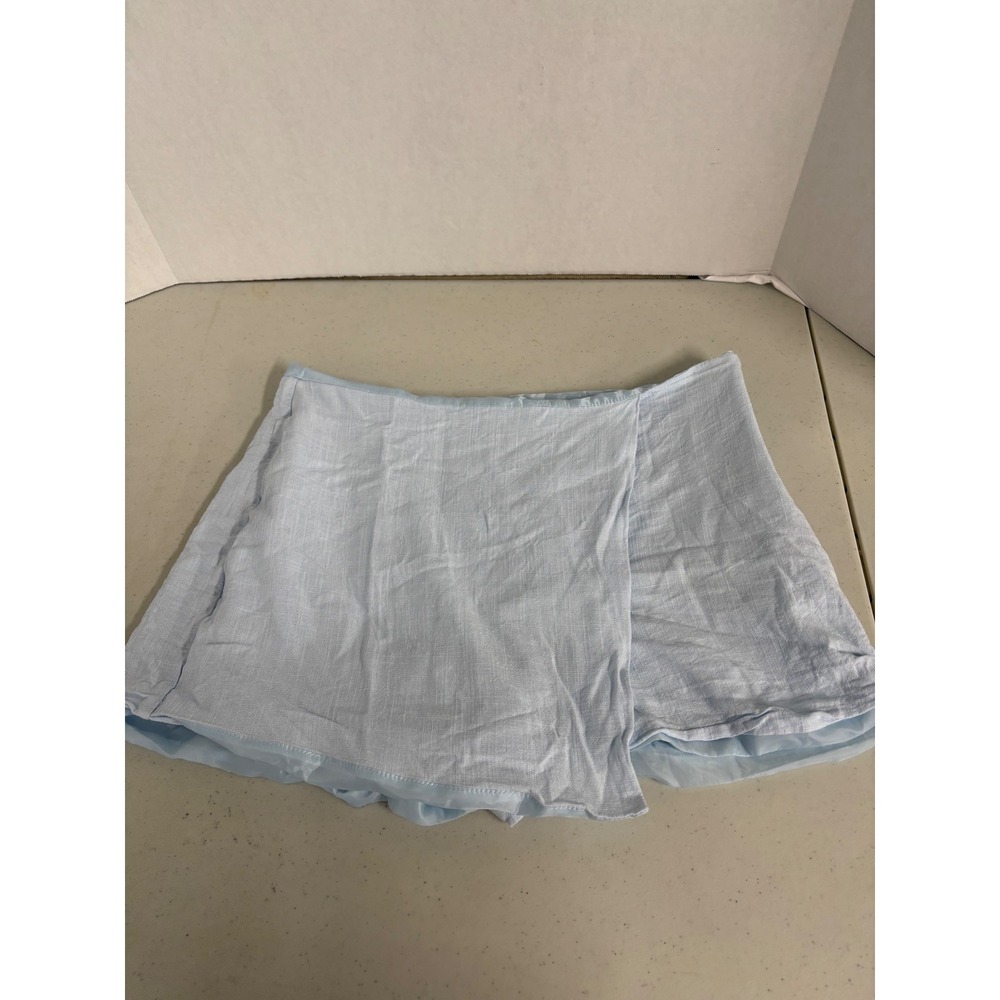 Francesca's Light Blue Linen Blend Skort Side Zip Lined Mini Skirt Shorts‎  L